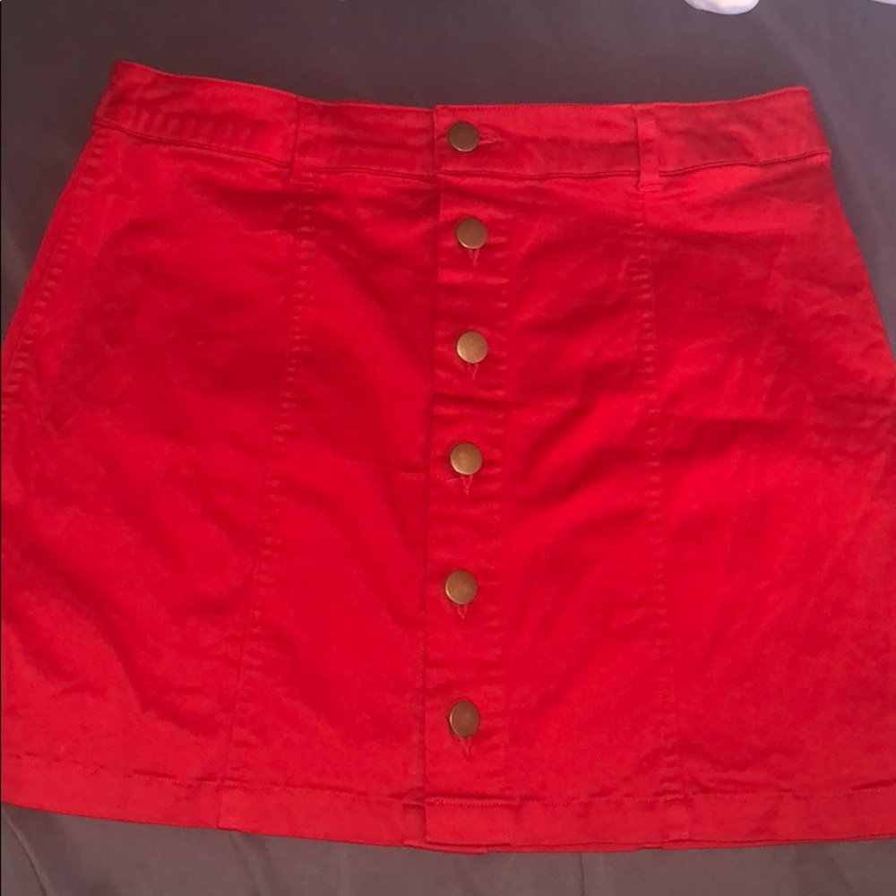 Red denim mini skirt‼️